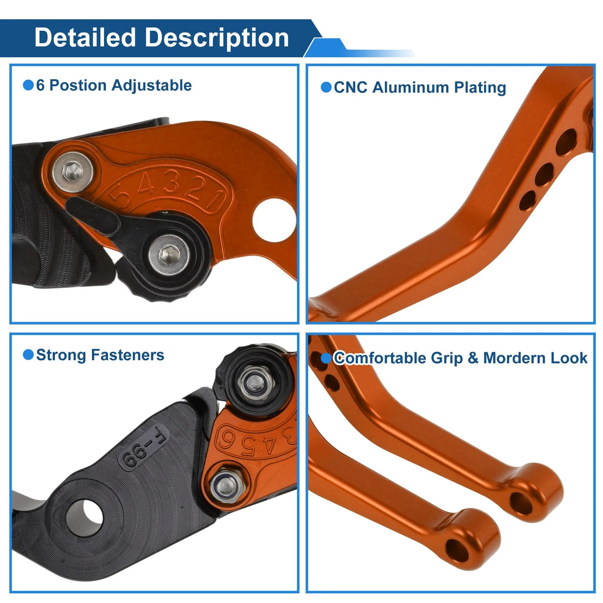 Adjustable Short Brake Clutch Lever for Ducati Monster 1200/S/R (2014–2020) Orange
