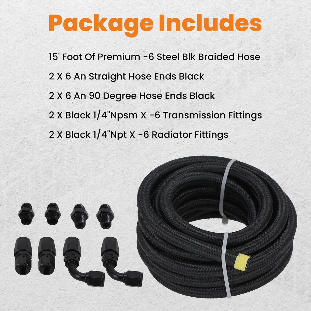 6AN Automatic Transmission Cooler Lines Kit for 4L60E 4L65E (Black)