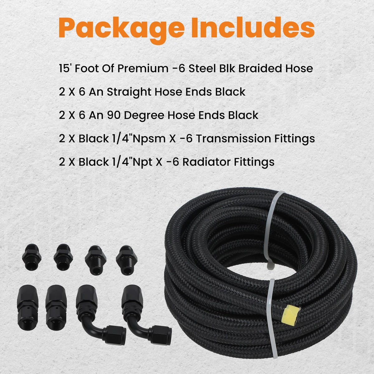 6AN Automatic Transmission Cooler Lines Kit for 4L60E 4L65E (Black)