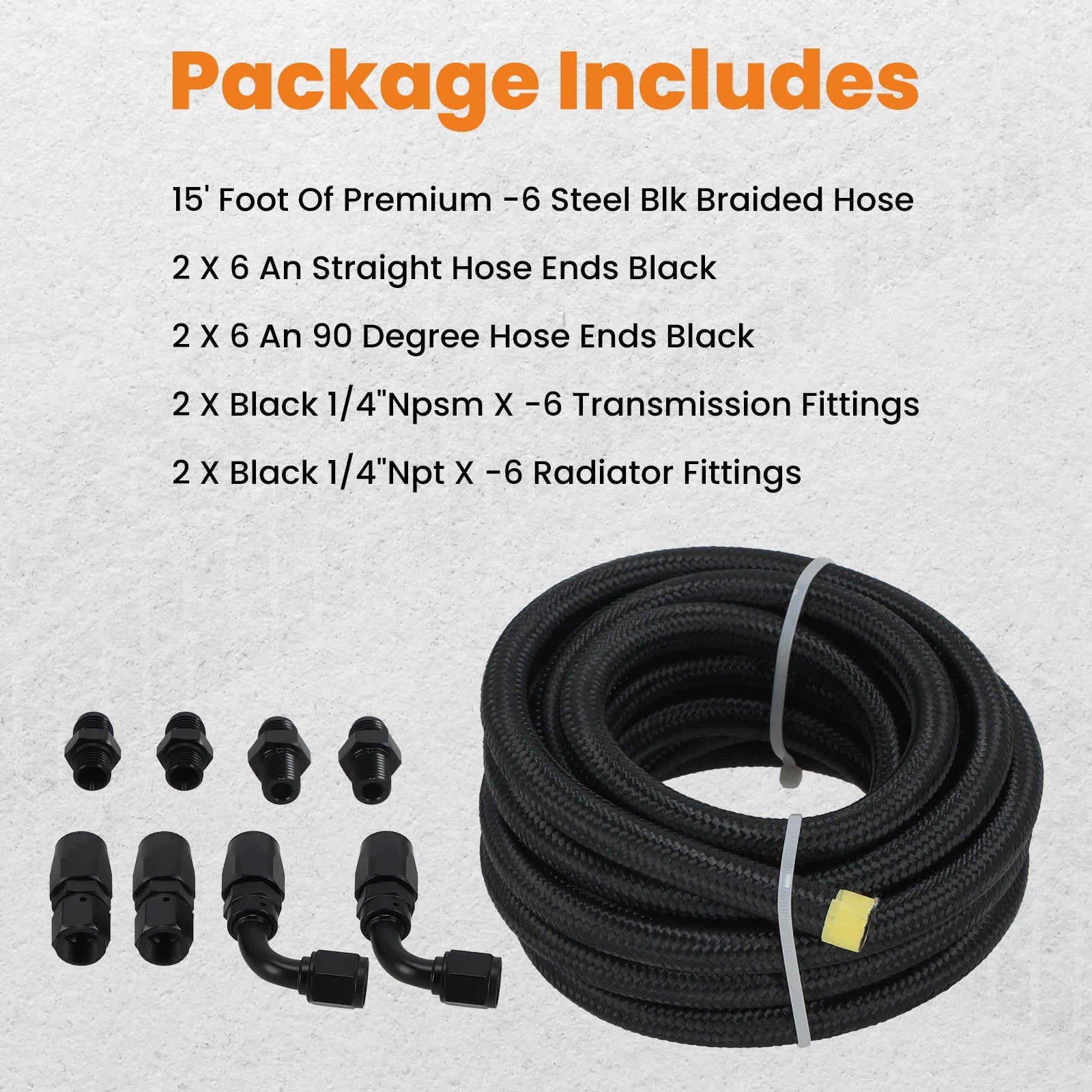 6AN Automatic Transmission Cooler Lines Kit for 4L60E 4L65E (Black)