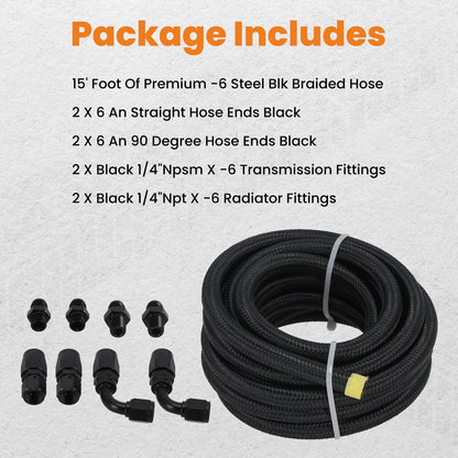 6AN Automatic Transmission Cooler Lines Kit for 4L60E 4L65E (Black)