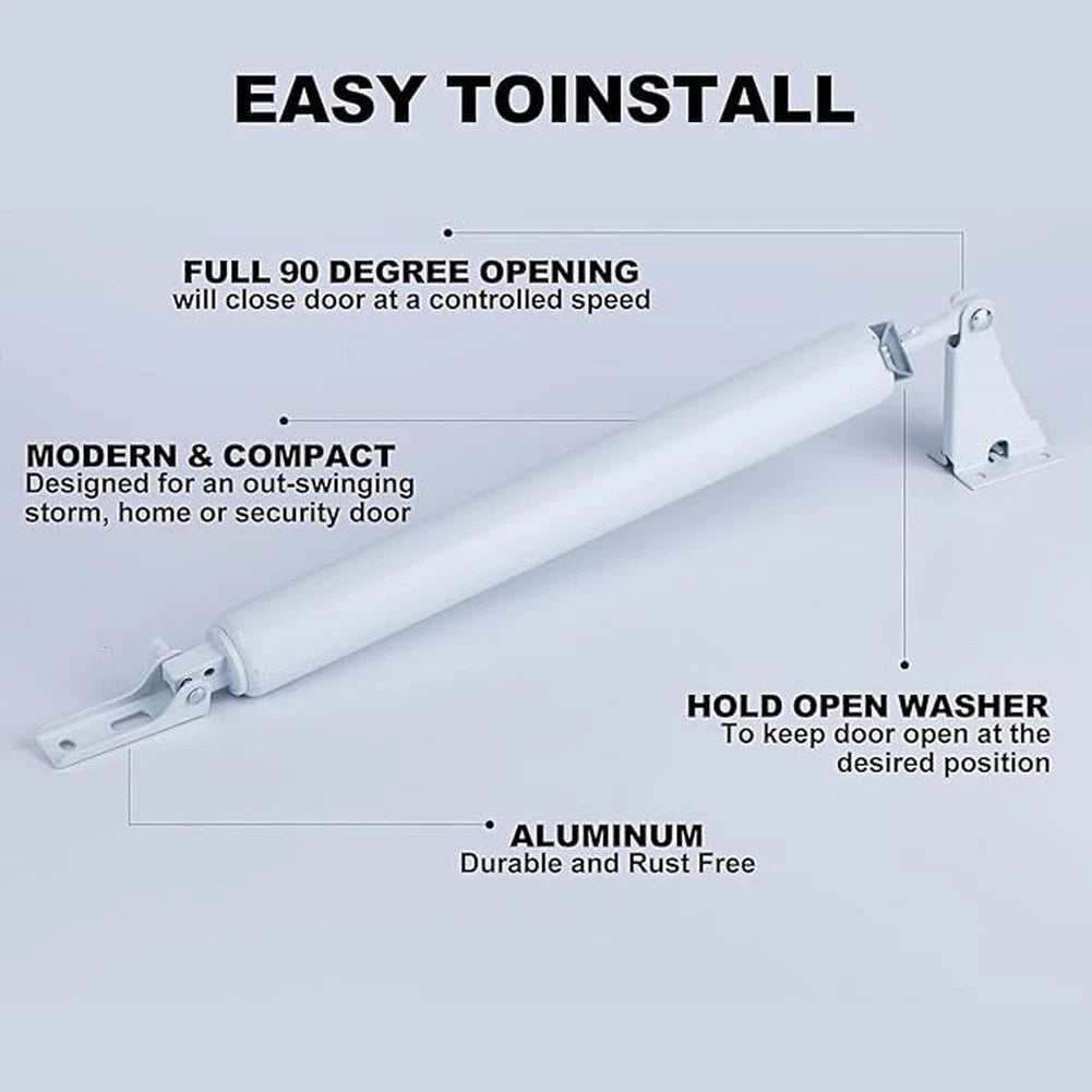 Adjustable Pneumatic Door Closer for Screen Storm Doors (Hold Open Function)