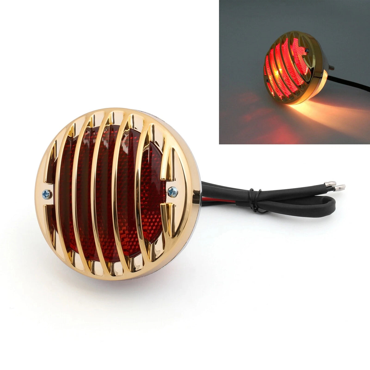 Round Motorcycle Tail Brake Light for Bobber Chopper (Custom Gold)
