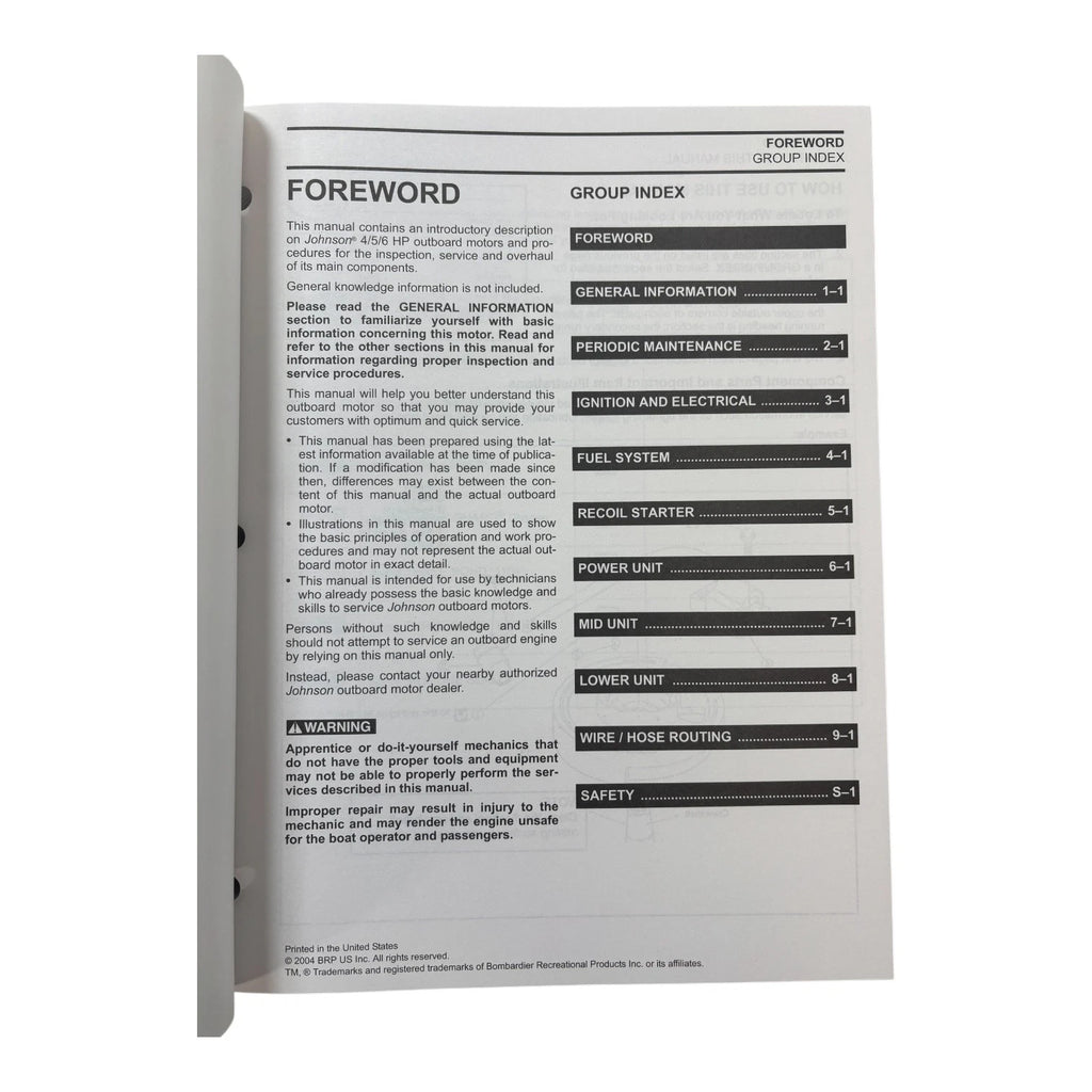 Service Manual for Evinrude Johnson 4/5/6 HP (2005) 5005988