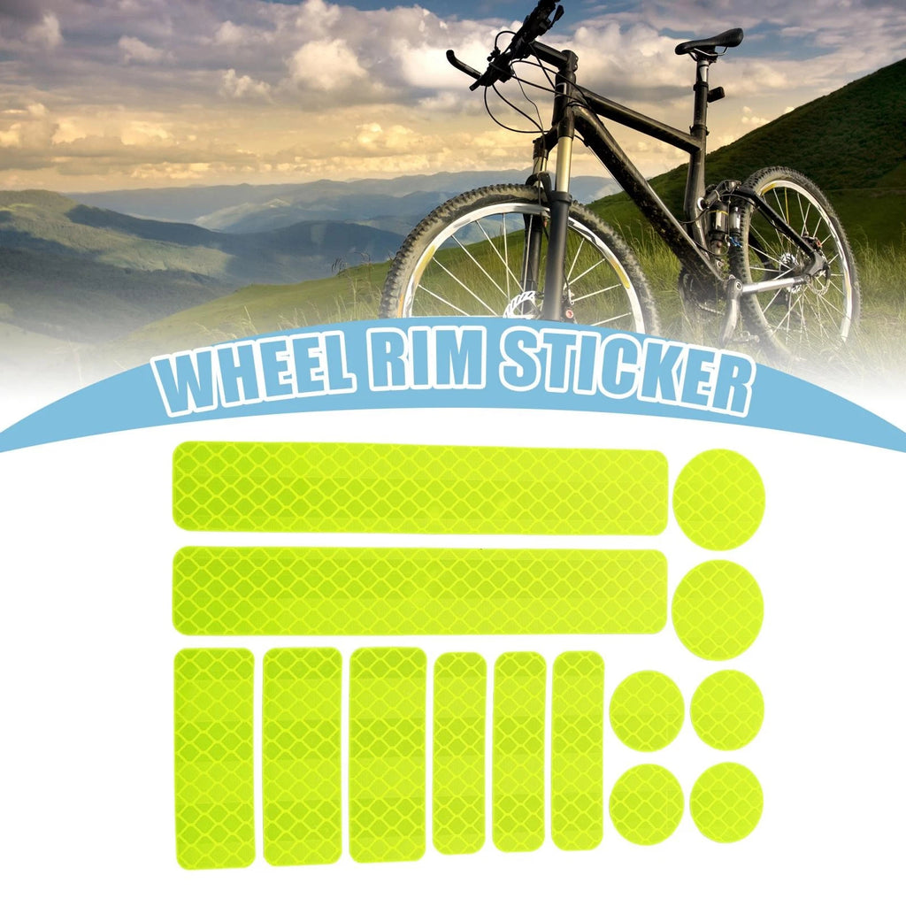 Reflective Helmet Stickers Set for Bicycle Car PET Fluorescent Yellow (14pcs)