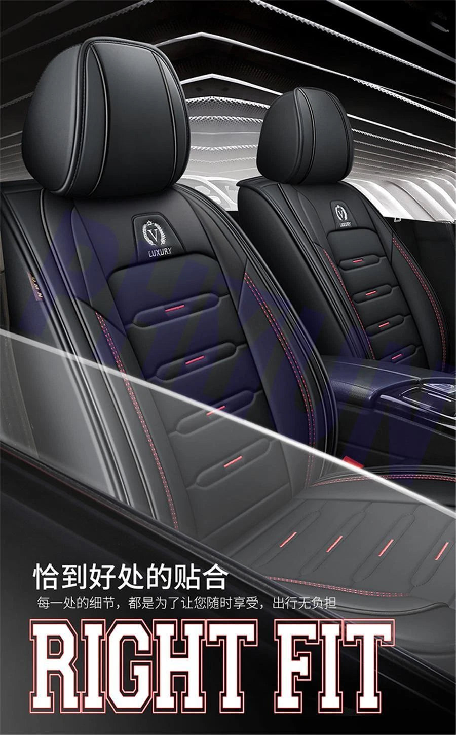 Set of 2 Car Seat Covers for Universal Fit (Front & Rear) PU Leather Black/Red