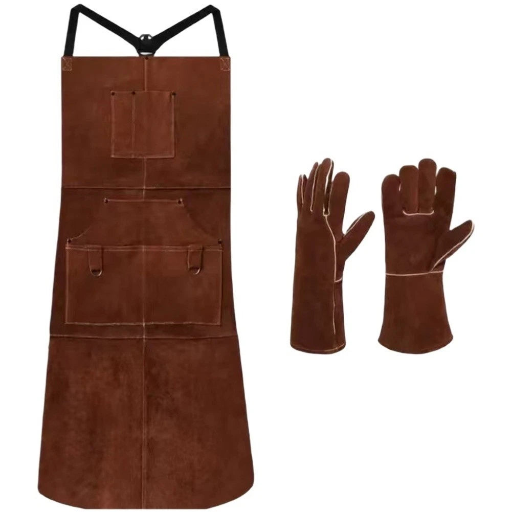 Extended Length Cowhide Welding Apron 105cm x 60cm with Tool Storage