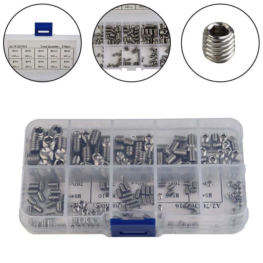 200pcs Stainless Steel Hex Wrench Socket Cap Screws M3-M8