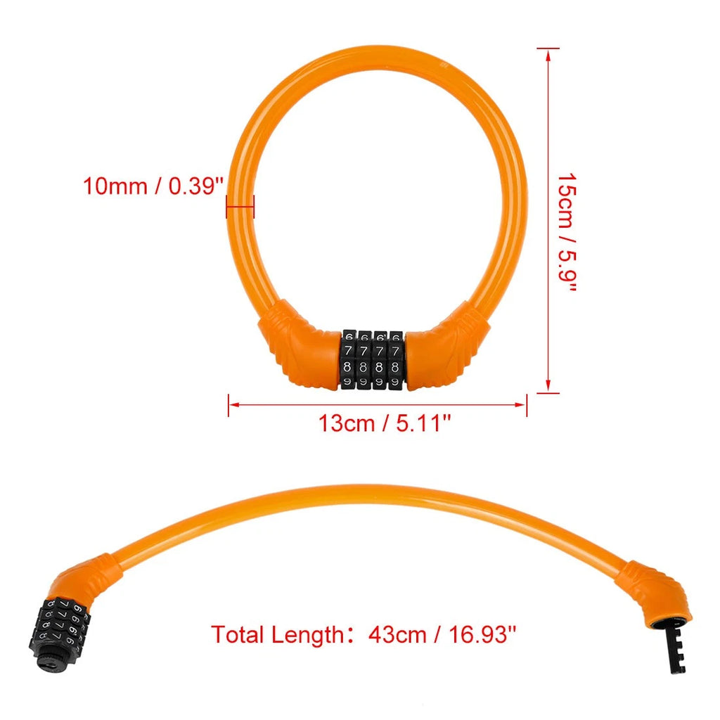 Bike Cable Lock 43cm Security 4 Digit Resettable for Universal Use (Any)