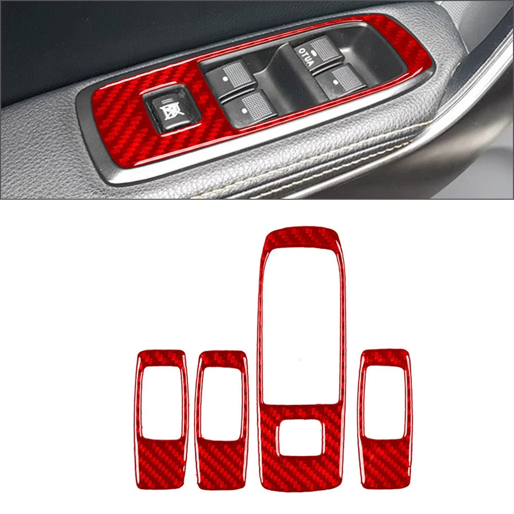Carbon Fiber Red Window Lift Switch Panel Cover Trim for Ford Ranger (2015–2022)