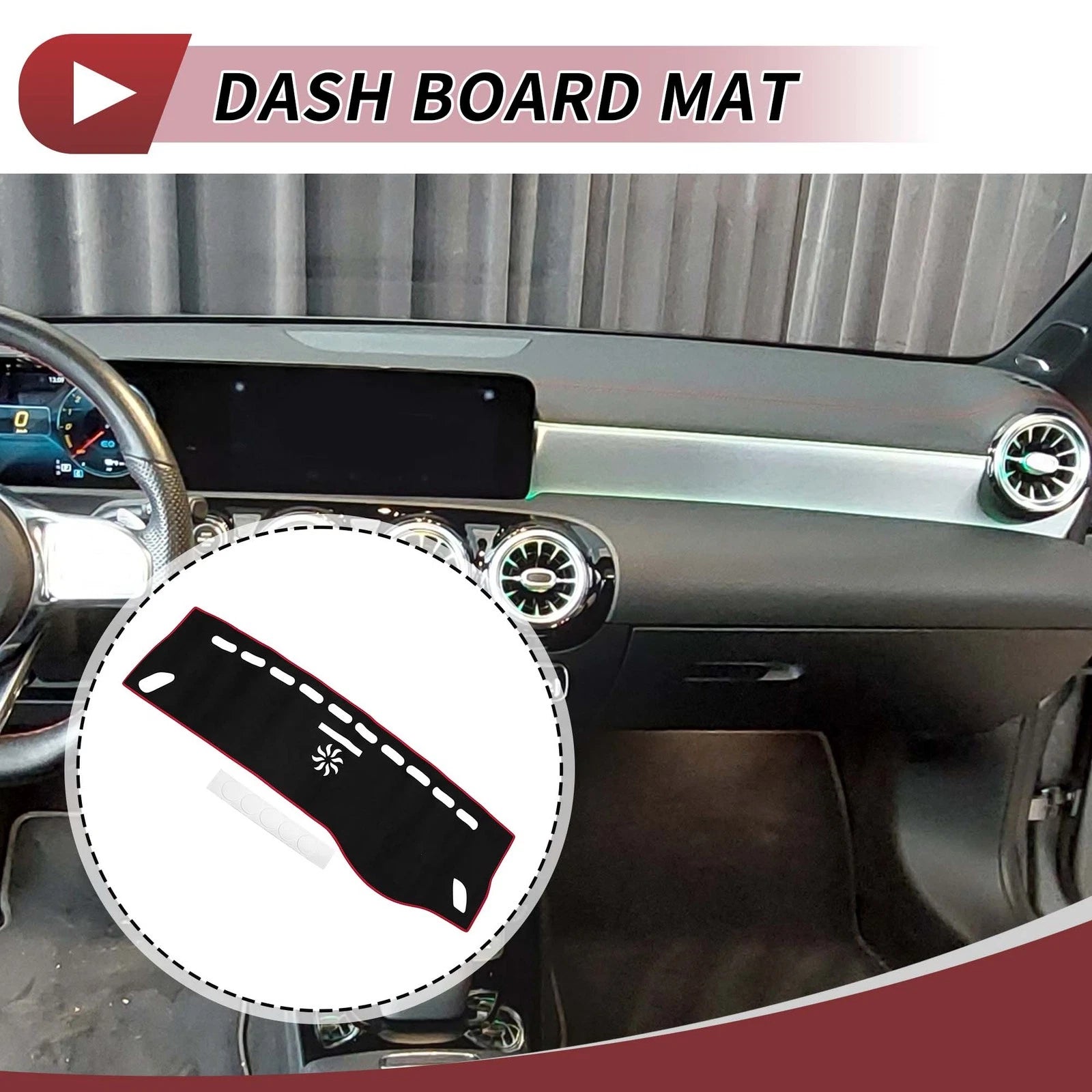 Dashboard Dash Cover Mat for Mercedes CLA 2013–2019 Sun Protector Black Red