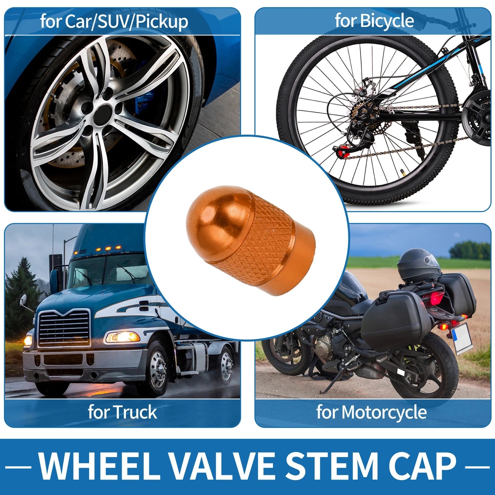 Valve Stem Caps 10x16mm Replacement Set for Car SUV Bike RV (5 Pack)