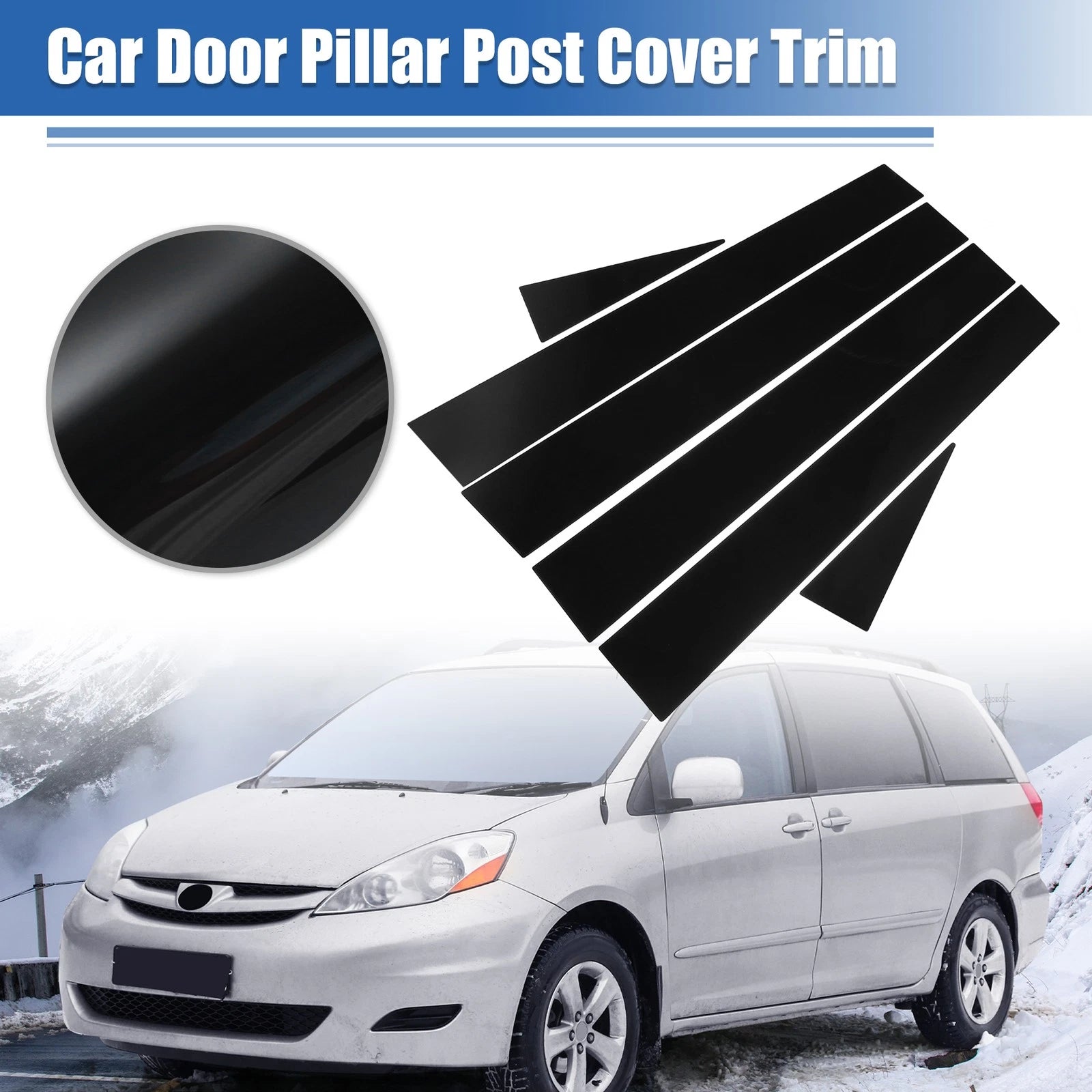 Window Pillar Posts Cover Stickers Glossy Black for Toyota Sienna (2004–2010)
