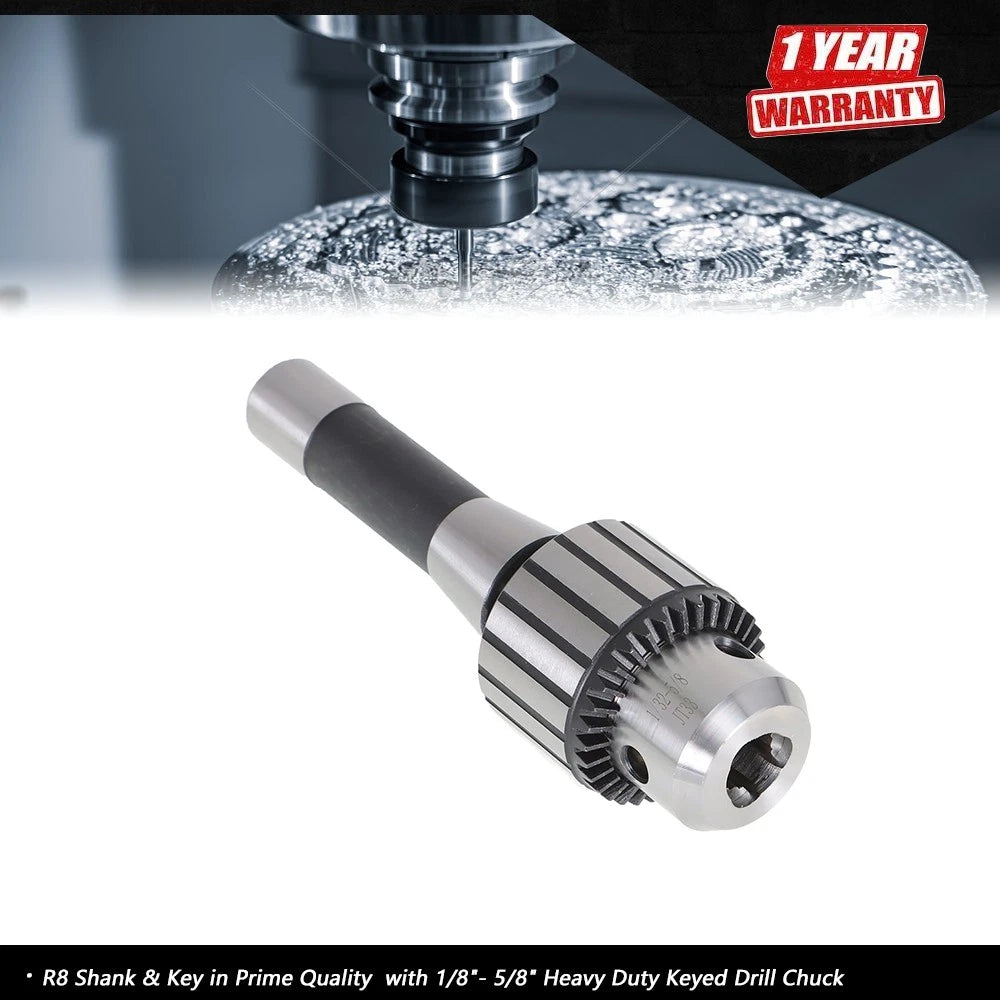 R8 Shank & Key for Keyed Drill Chuck (1/8"-5/8")