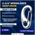 2-Pack 2 3/4" Snap Hook, 316 Stainless Steel for Sailboat