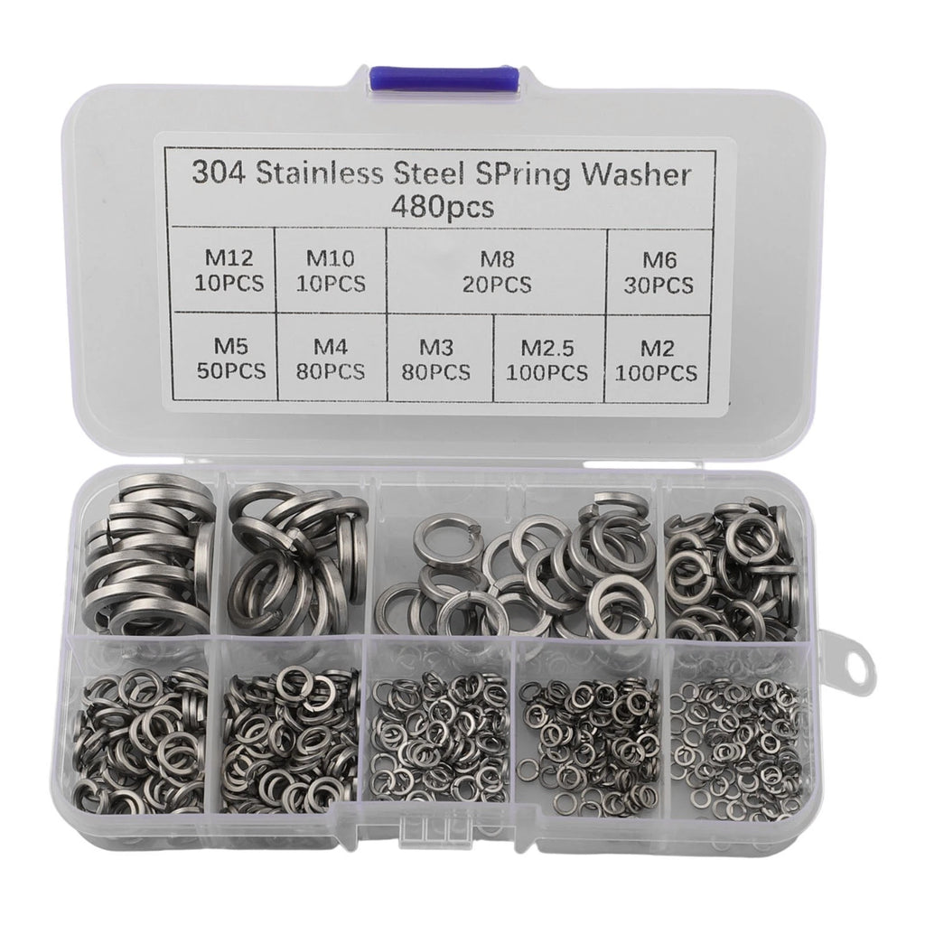 480pcs Assorted Spring Lock Washers Stainless Steel for Construction