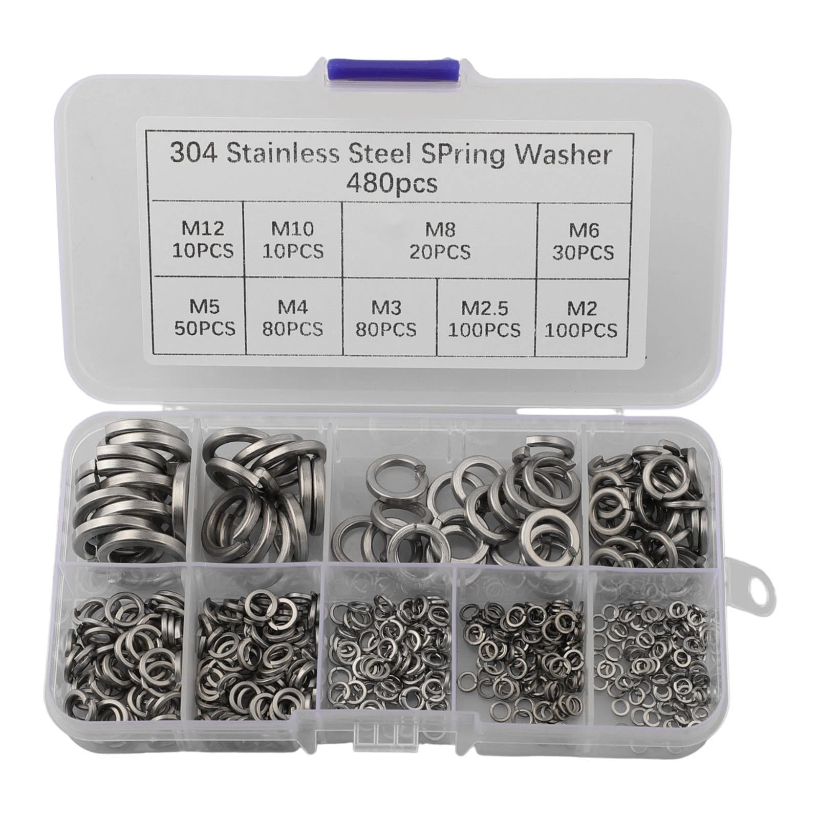 480pcs Assorted Spring Lock Washers Stainless Steel for Construction