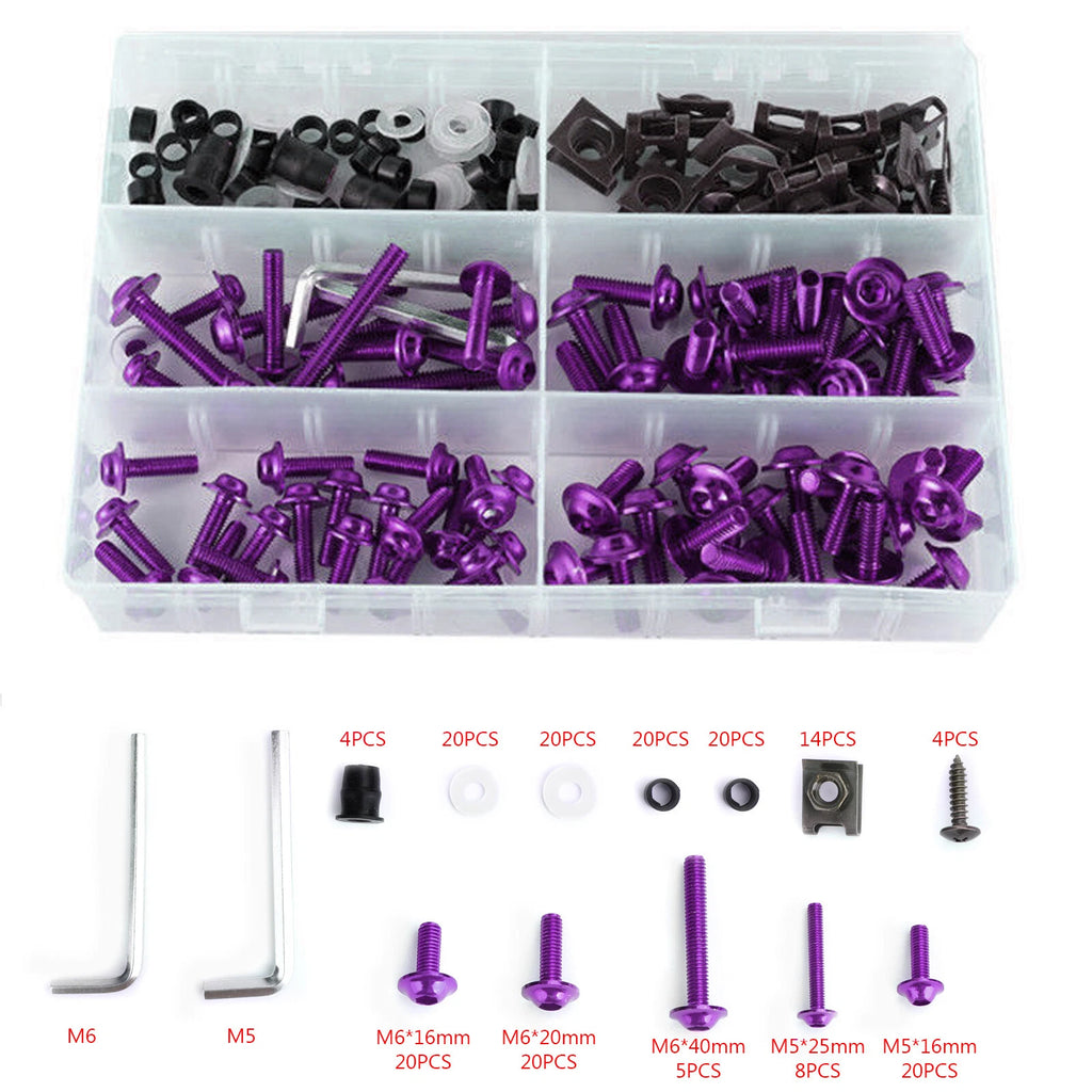 177PCS Fairing Bolts Kit for Motorcycle Sportbike (Universal) - Purple