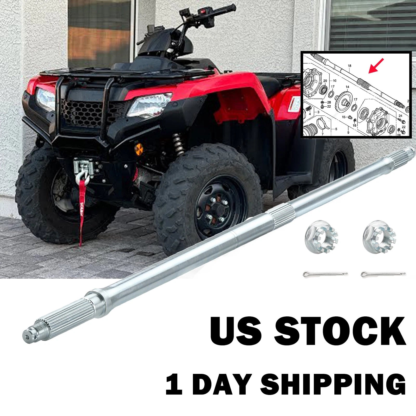 Rear Wheel Axle & Hubs for Honda TRX 420 500 520 Foreman (2007–2023) 42311-HR3-A20