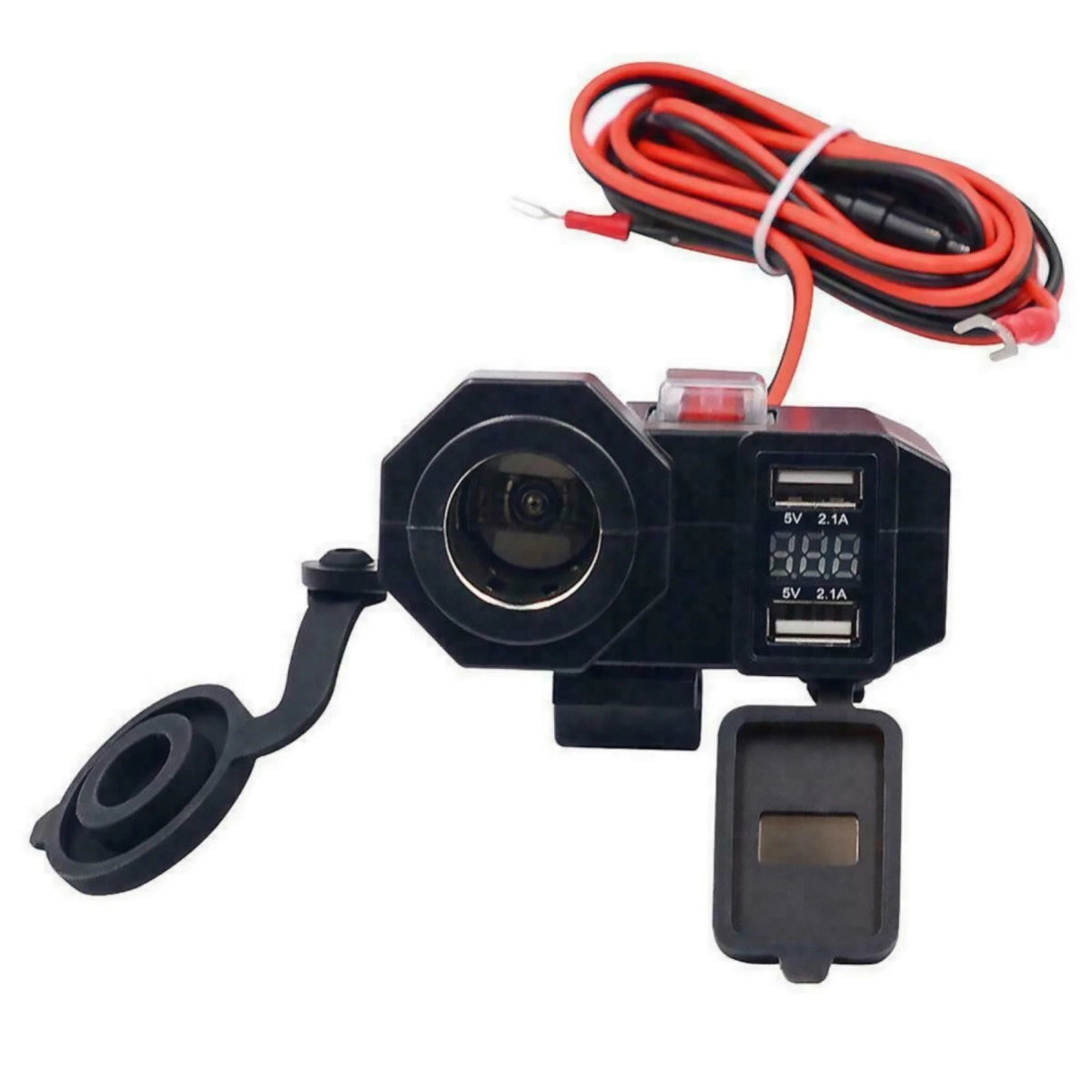 Dual USB Charger Socket with LED Voltmeter for Motorcycle (12V)