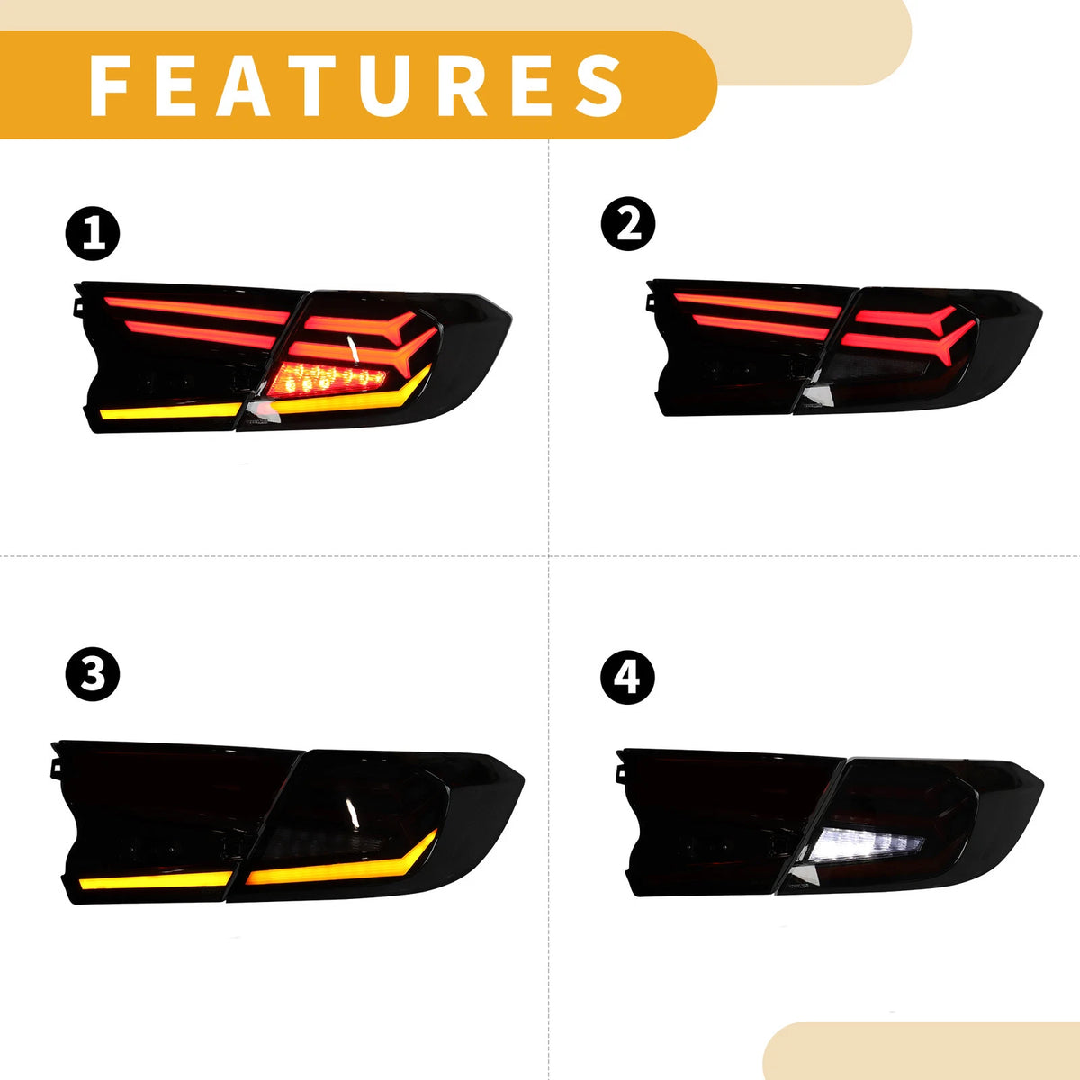 1 Pair OLED Tail Lights Assembly for Honda Accord (2018–2022) EX EXL LX Sport
