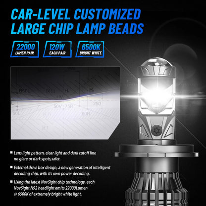 2X NOVSIGHT 9003 H4 LED Headlight Bulb 120W 30000LM 6500K for