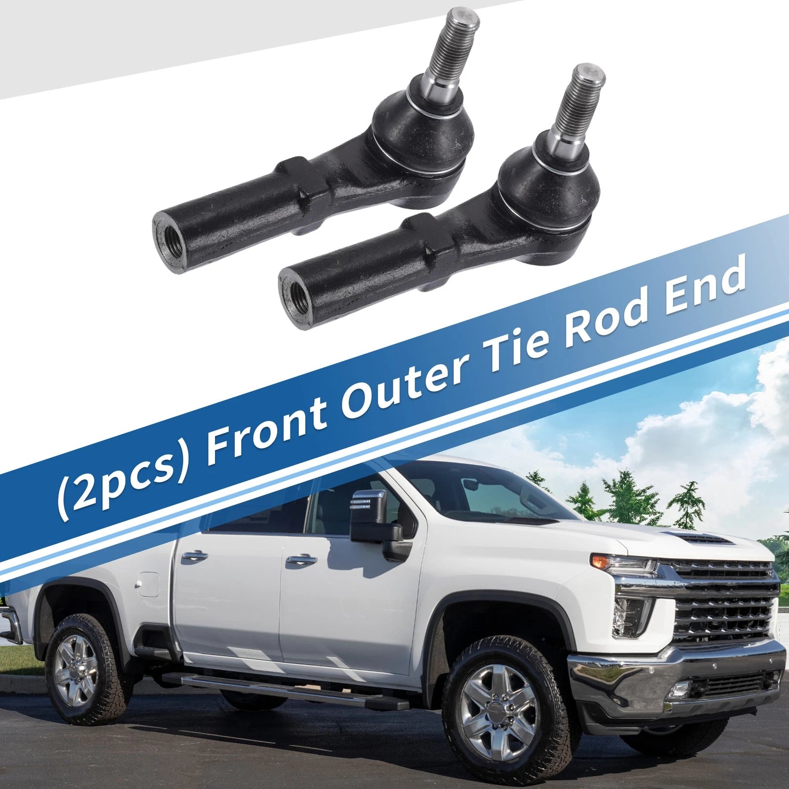 2pcs Front Outer Tie Rod End Links Replacement for Chevrolet Silverado 2500 (2007–2018)