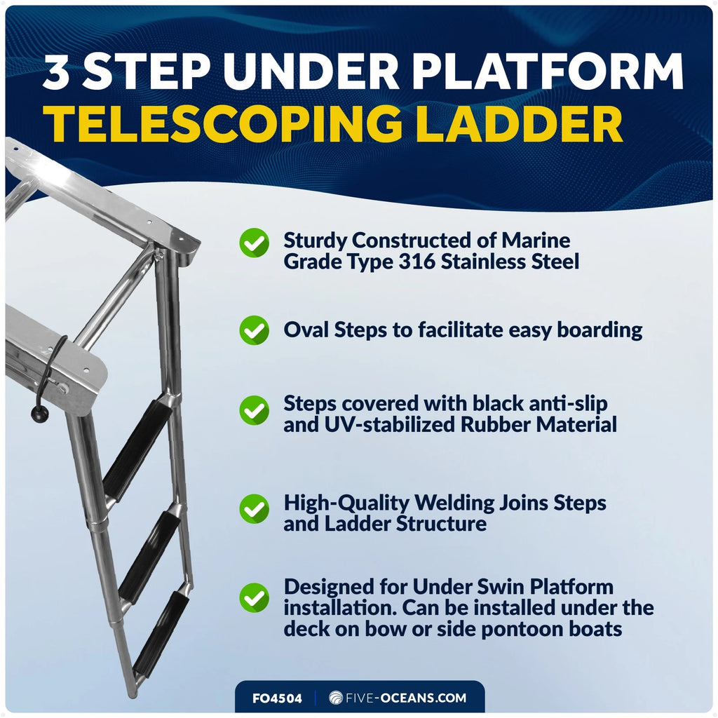 3 Step Telescoping Boat Ladder for Under Platform (Boat Swim Ladder)