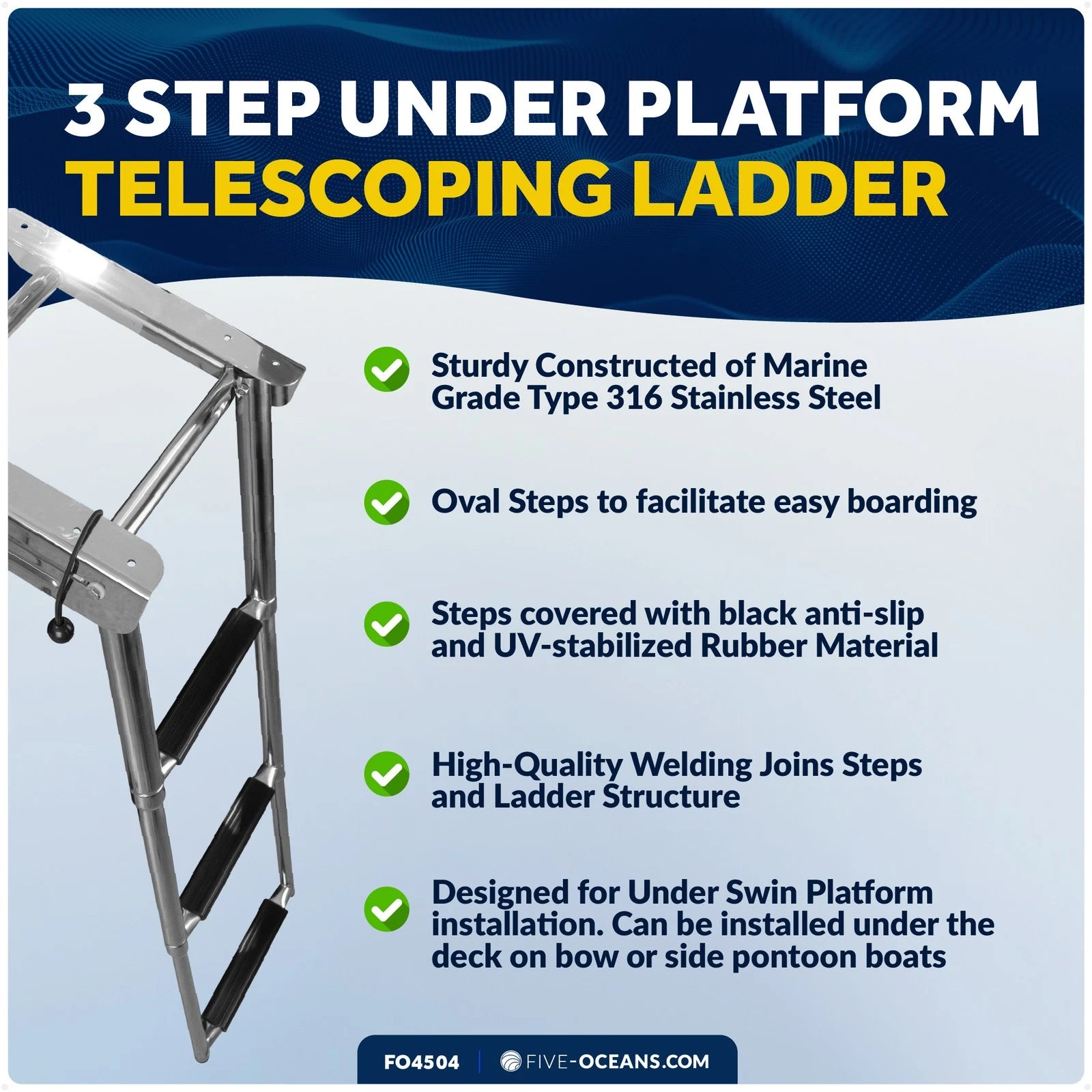 3 Step Telescoping Boat Ladder for Under Platform (Boat Swim Ladder)