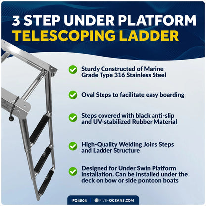 3 Step Telescoping Boat Ladder for Under Platform (Boat Swim Ladder)
