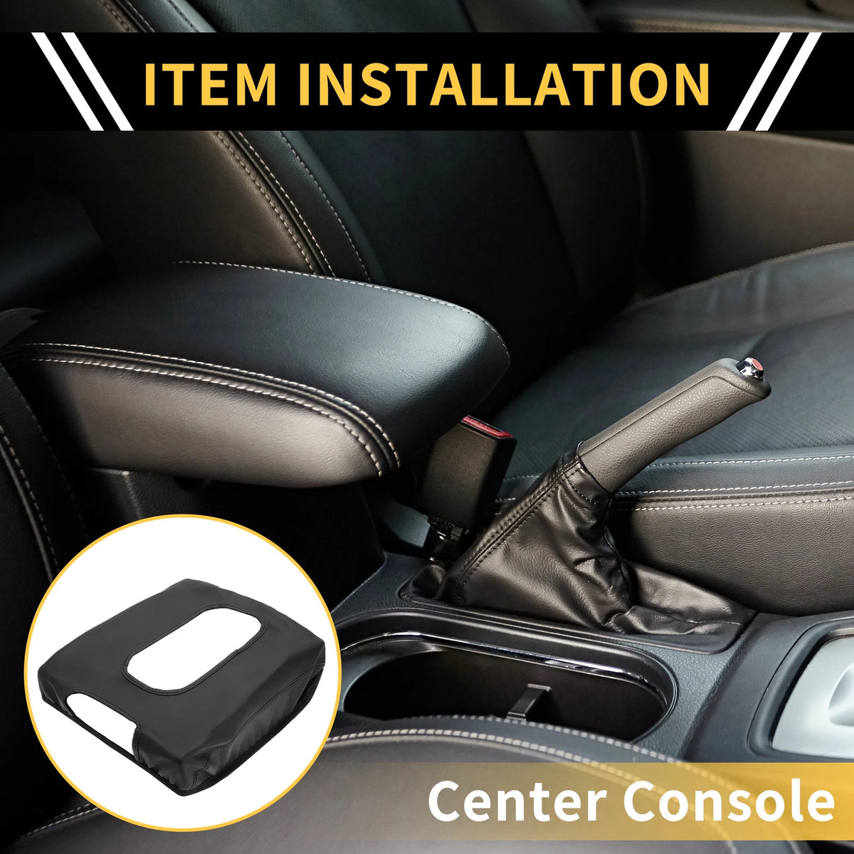 Center Console Cover for GMC Sierra 1500 (2014–2023) Microfiber Leather Black