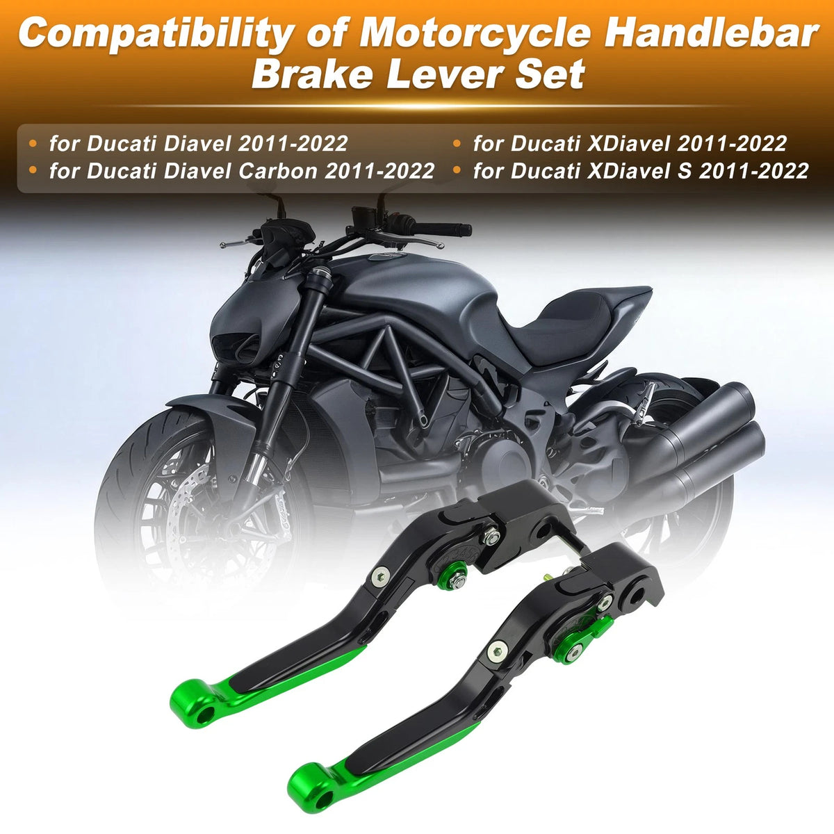 Brake Clutch Levers for Ducati Diavel (2011–2022) Black Handle Green End