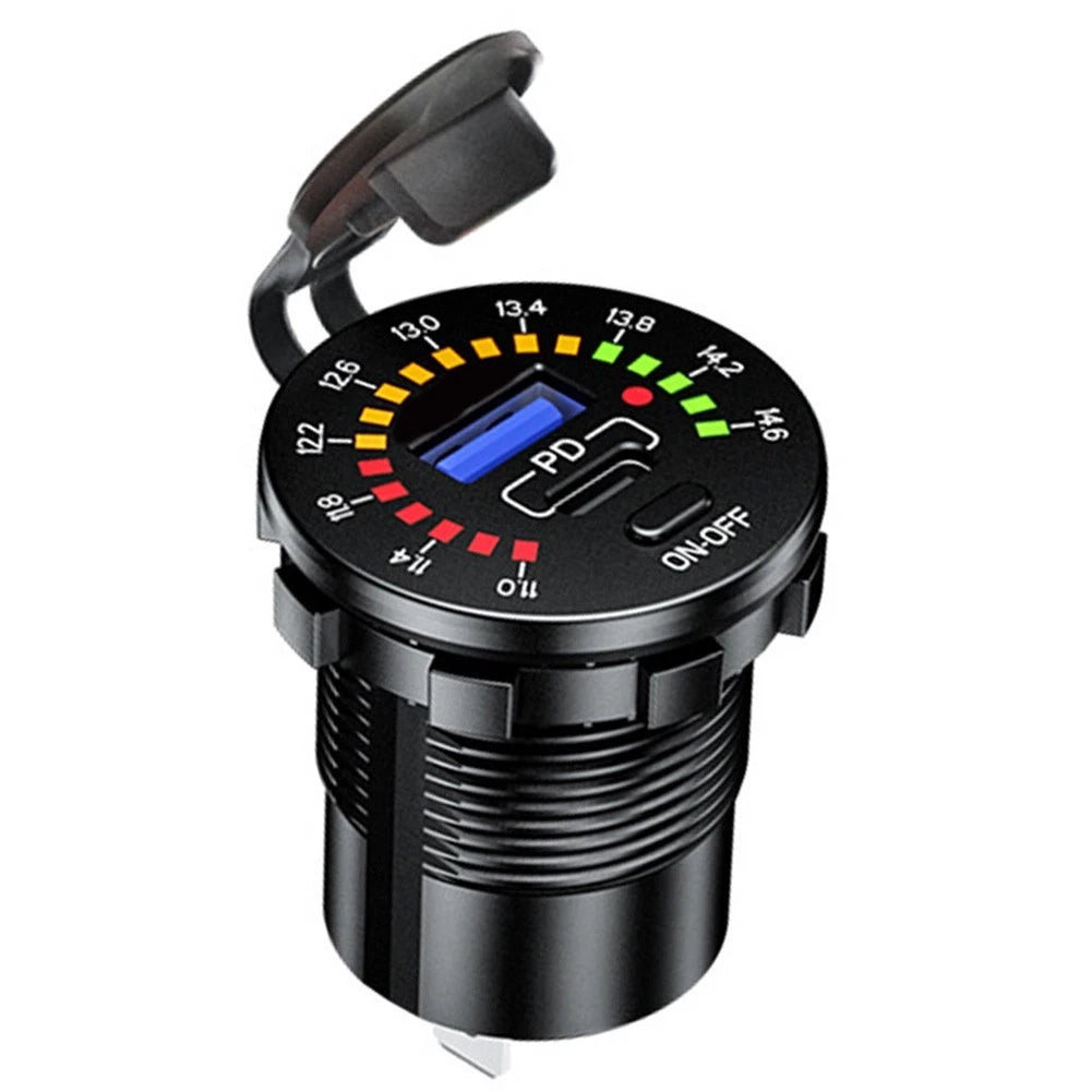 Dual USB Charger Socket with LED Voltmeter for 12V 24V Vehicles
