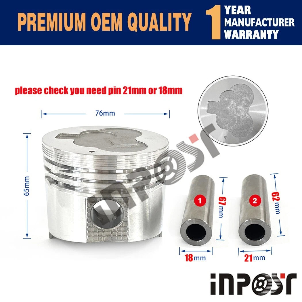 Piston & Piston Ring Set for Mitsubishi L3E (Fits 76mm)