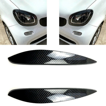 Carbon Fiber Look Headlight Eyelid Trim for Benz Smart (2014–2023)