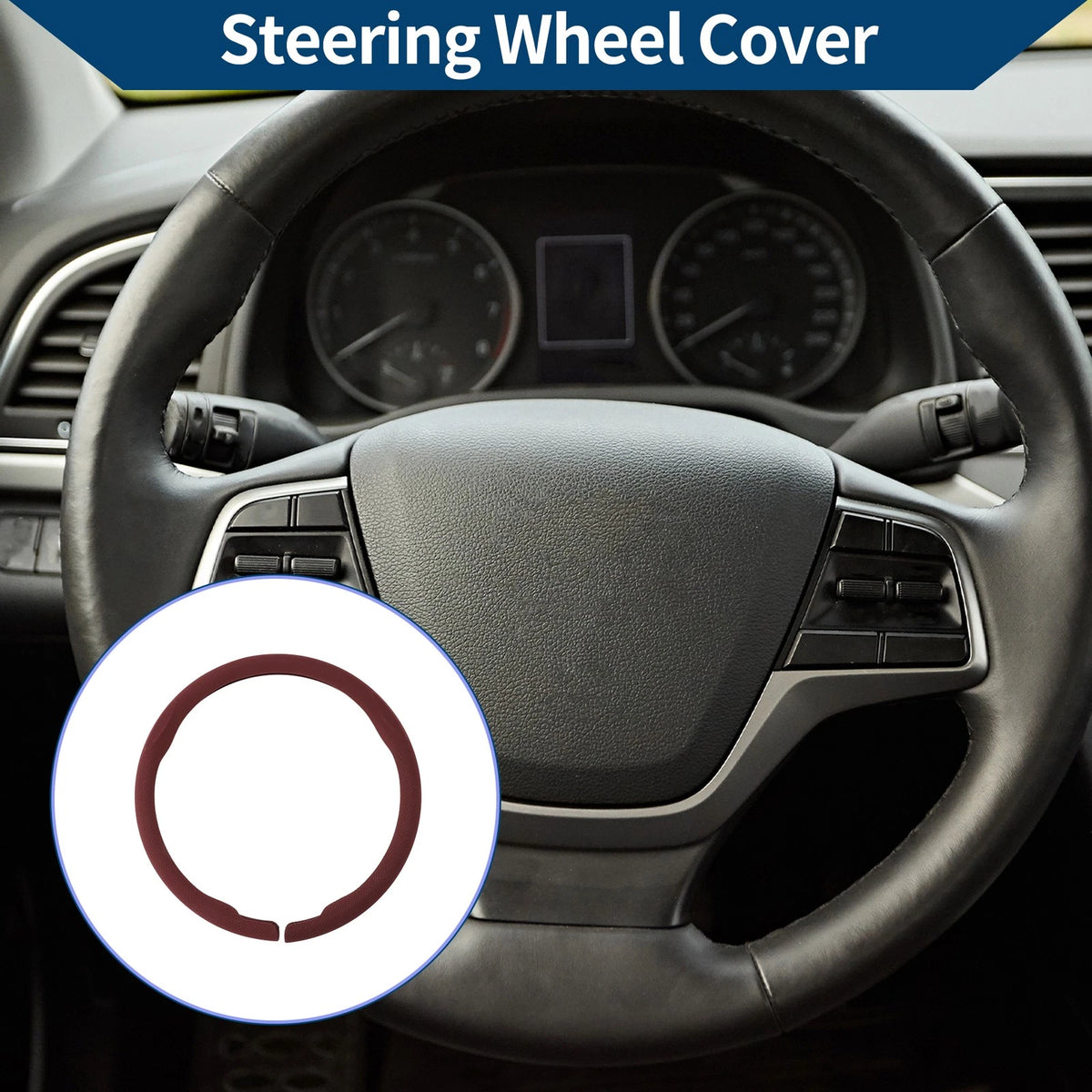 Steering Wheel Cover for Universal Fit (14.96", Wine Red)