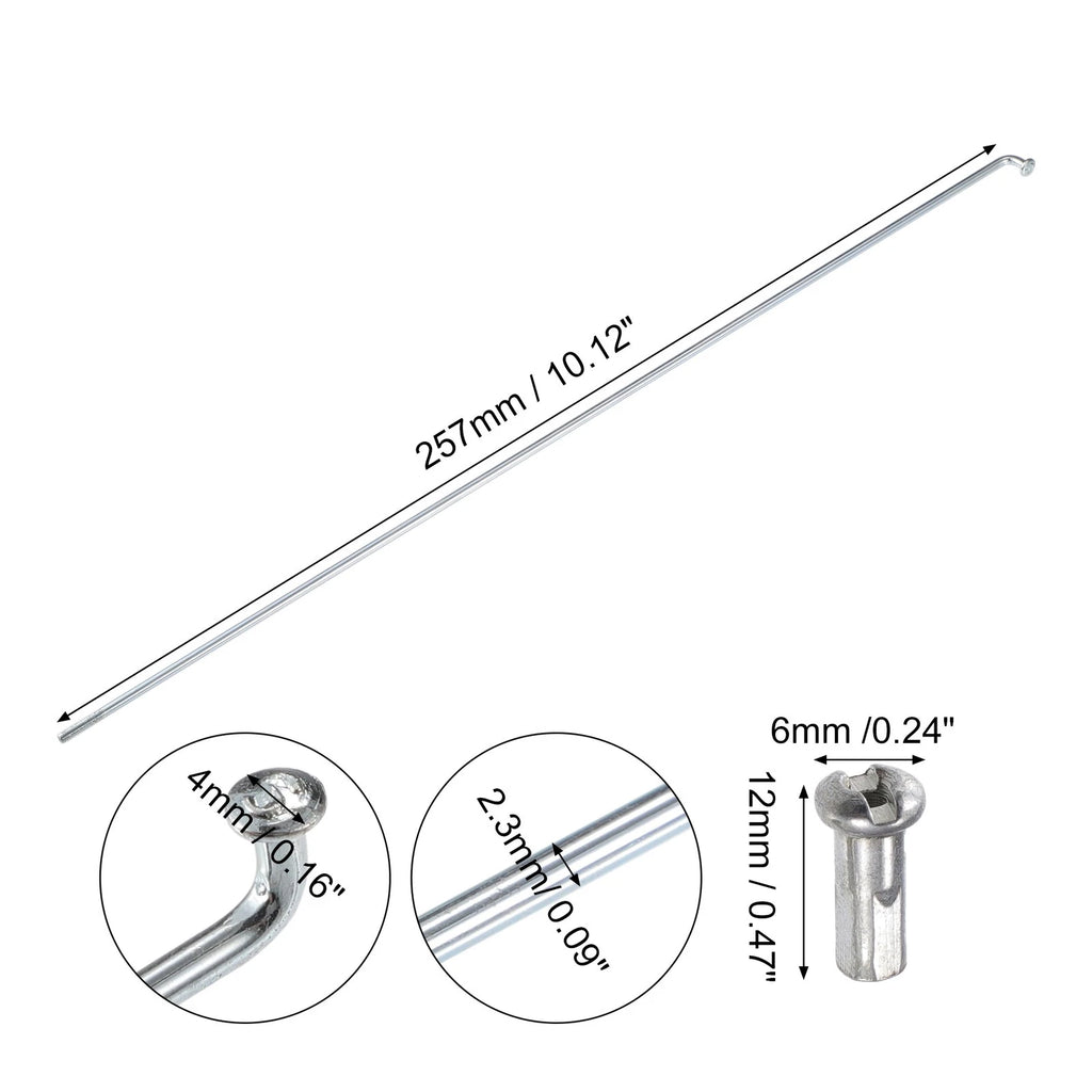 36 Pcs Bicycle Spokes 13G 257mm Galvanized with Nipples for Most Bikes