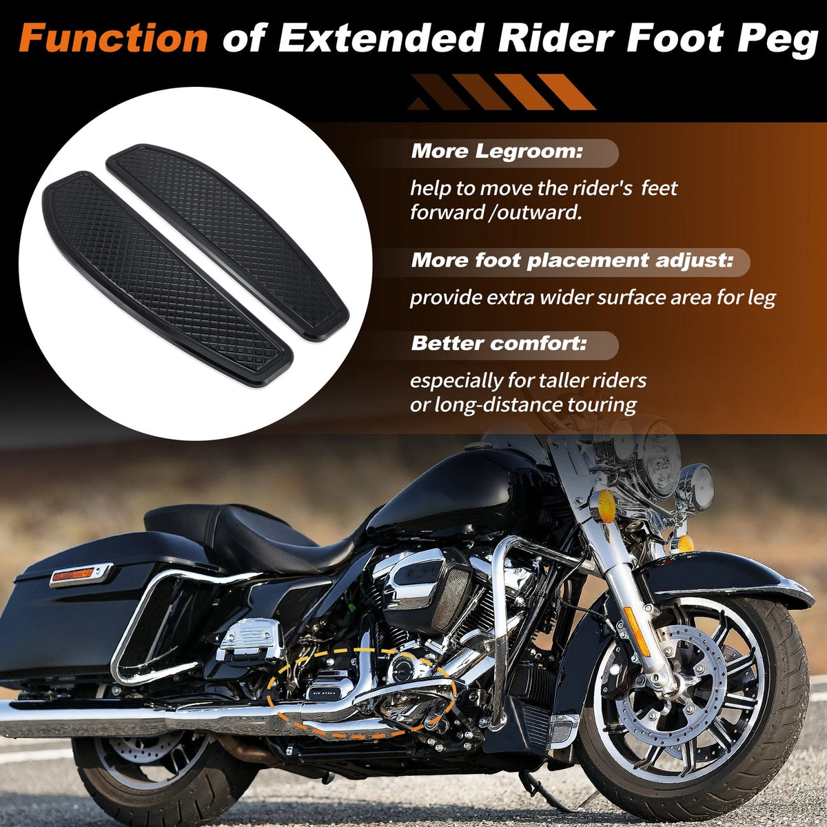 Anti-Slip Floorboard Foot Pegs for Harley Davidson (Black)