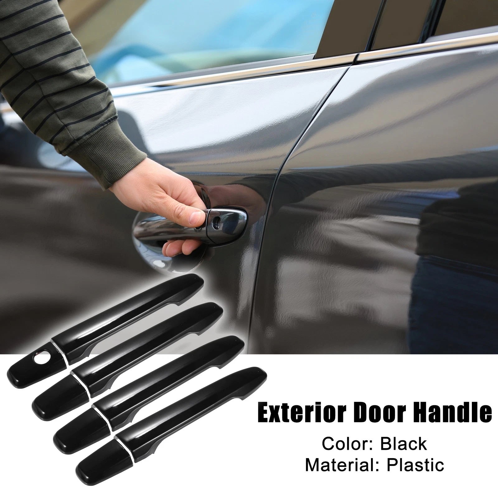 Exterior Door Handle Cover Replacement No Keyless Holes Fit for Mitsubishi (4Pcs)