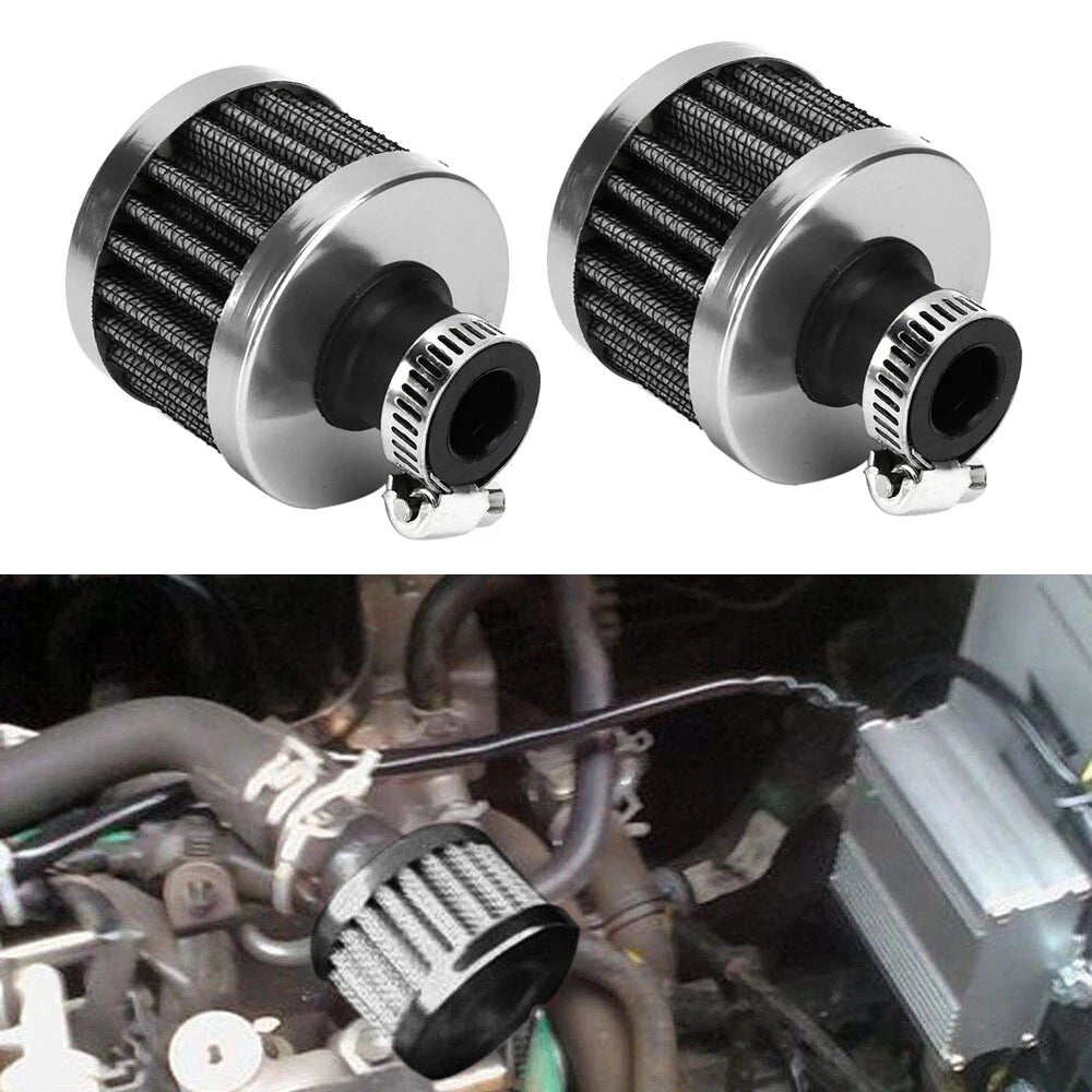 2X 12mm Mini Air Intake Filter for Turbo Vent Crankcase (Universal)
