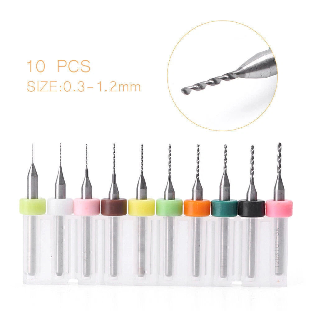 10Pcs Carbide CNC Micro Drill Bits for PCB Circuit Board (0.3-1.2mm)