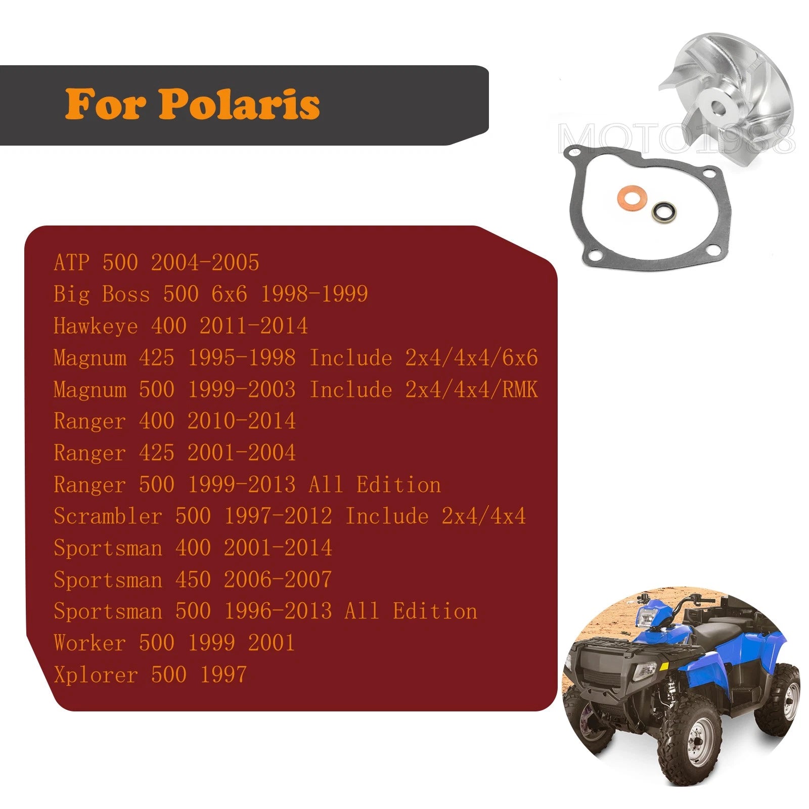 Water Pump Impeller Gasket Kit for Polaris Sportsman 400 500 (2001–2014)
