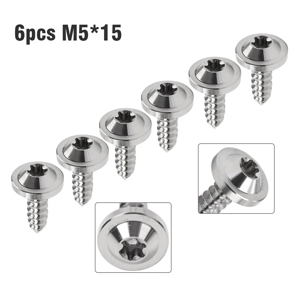 Set of 6 Titanium M5x15mm Torx Head Self Tapping Screws