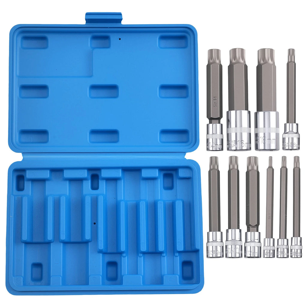 10pc Spline Tip Bit Socket Set M4 M18 S2 Alloy 4" for Automotive Use