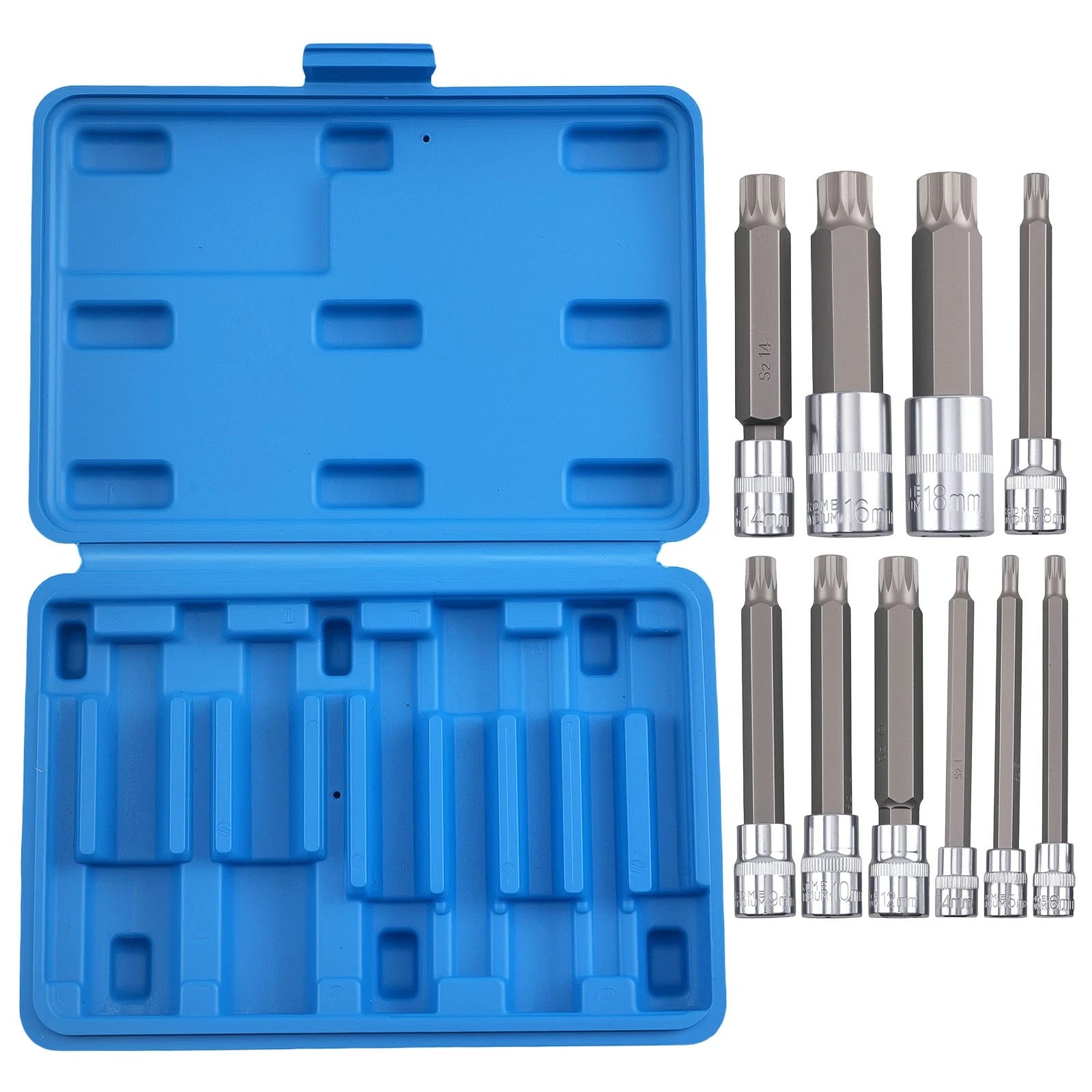10pc Spline Tip Bit Socket Set M4 M18 S2 Alloy 4" for Automotive Use