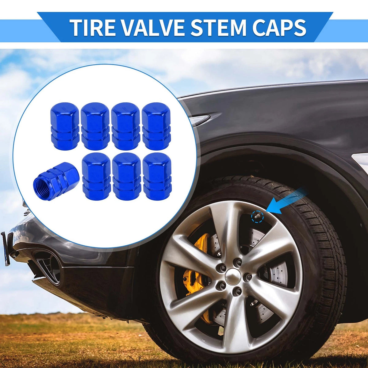 Tire Valve Stem Caps Replacement for Car SUV Bike RV (10x17mm) (8 Pcs)