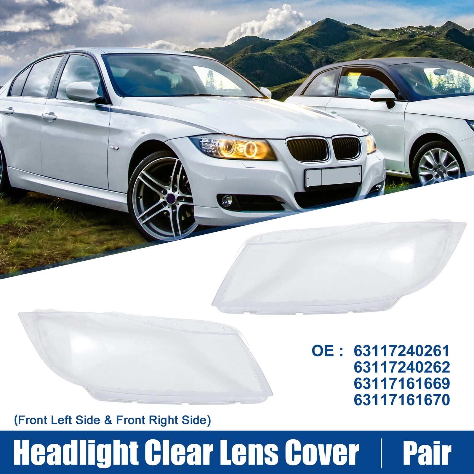 Headlight Clear Lens Cover Pair for BMW 3 Series E90 E91 (2005–2012)