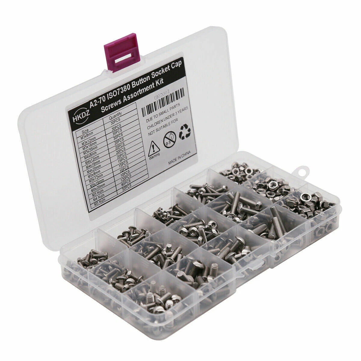 500pcs Stainless Steel Hex Socket Cap Head Bolts Screws Nuts M3 M4 M5 304 Kit