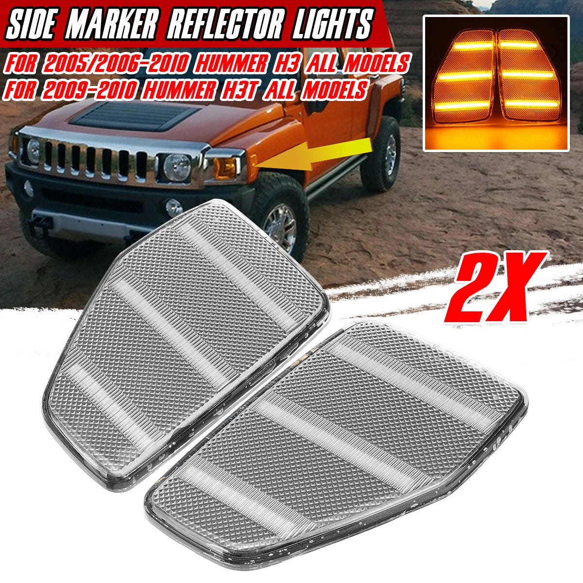Clear Front Fender Side Marker Reflector Light for Hummer H3 H3T (2005–2010)