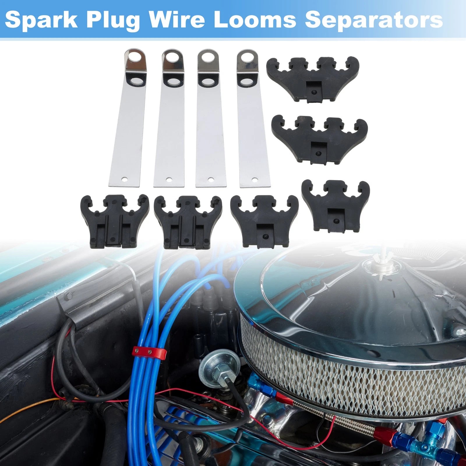 Spark Plug Separator Loom for Ford Chevy 7 8 9mm Black (OEM Replacement)